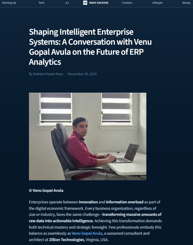 Article: Shaping Intelligent Enterprise Systems: A Conversation with Venu Gopal Avula on the Future of ERP Analytics