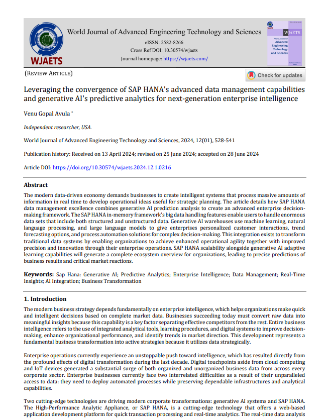 Article: Leveraging the convergence of SAP HANA's advanced data management capabilities and generative AI's predictive analytics for next-generation enterprise intelligence
