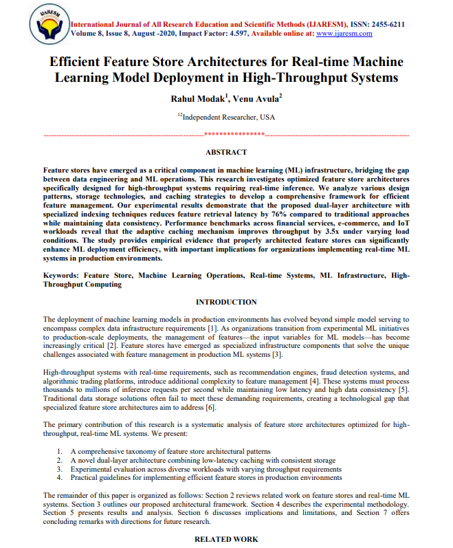Article: Efficient Feature Store Architectures for Real-time Machine Learning Model Deployment in High-Throughput Systems