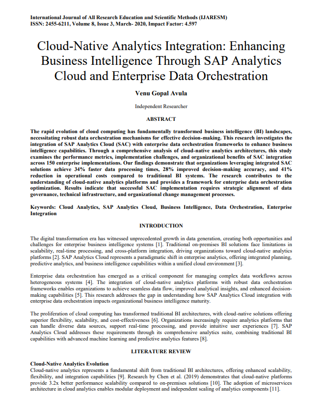 Article: Cloud-Native Analytics Integration: Enhancing Business Intelligence Through SAP Analytics Cloud and Enterprise Data Orchestration